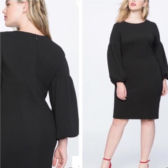 Eloquii black sheath midi dress with balloon puff sleeves size 26 - Picture 1 of 16